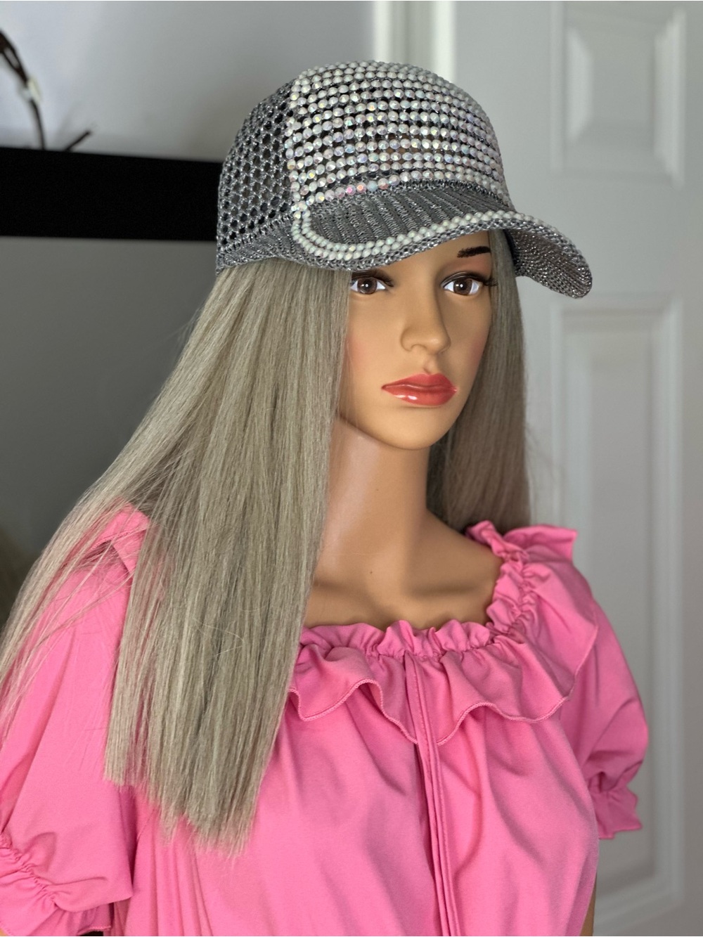 REVOLVE Silver Rhinestone Mesh Baseball Cap - Picture 4 of 8